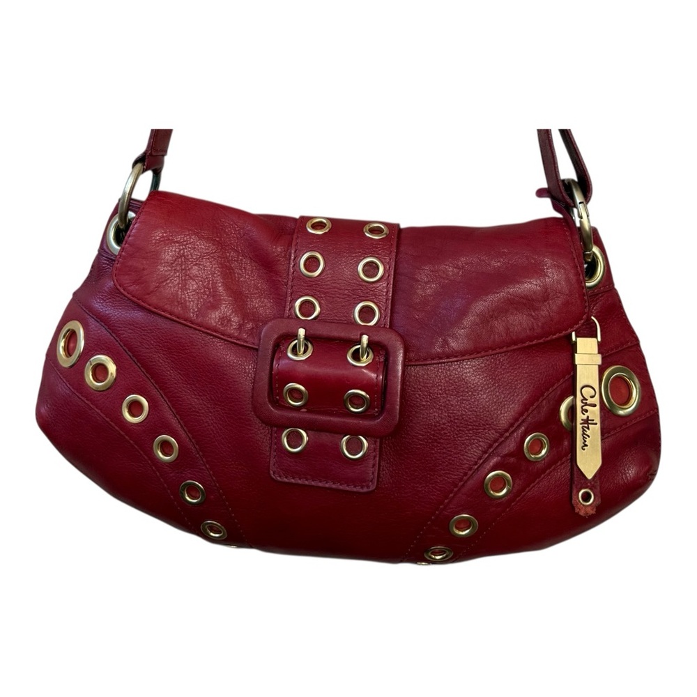 Cole Haan Womens Handbag Red Leather Metal Hardware Saddlebag Crossbody - Picture 3 of 11